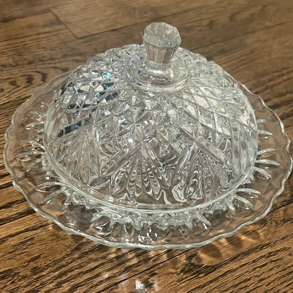 Vintage Anchor Hocking Clear Pressed Glass Covered Butter Dish
